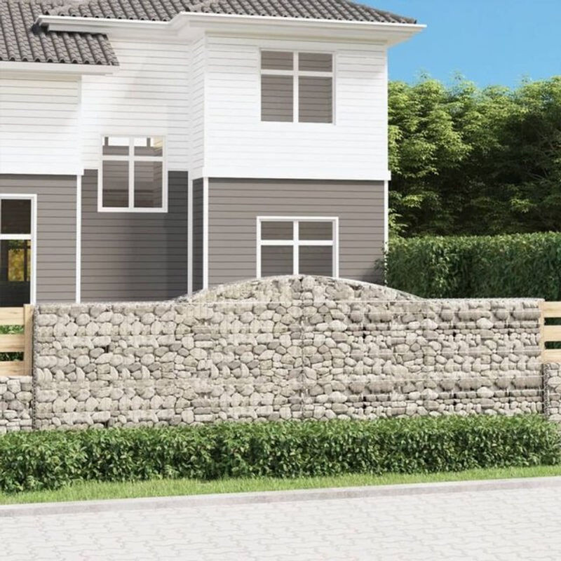 Vidaxl Gabionen mit Hochbogen Set aus verzinktem Eisen in Silber, 10 Stück, B/T/H: 400 x 30 x 120/140 cm - Bild 1