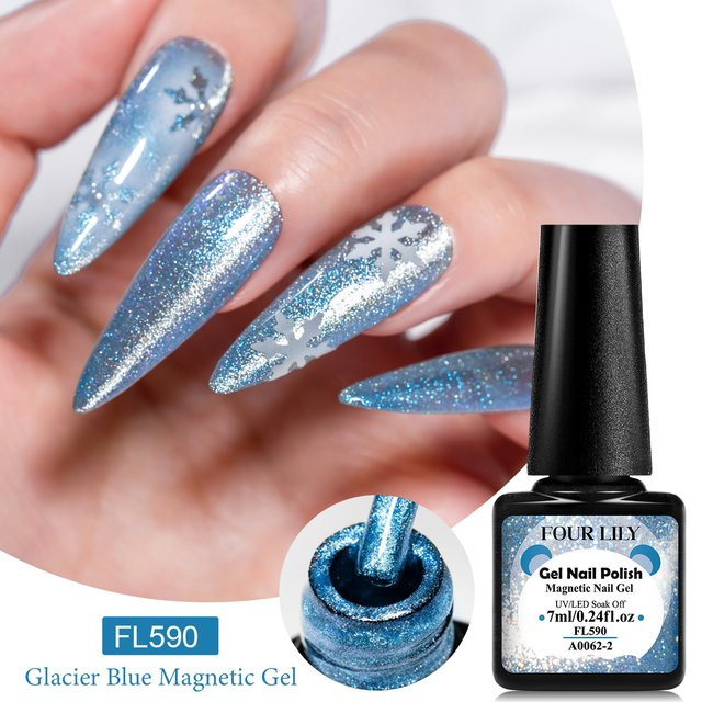 Four Lily 7 ml Glacier Blue Cat magnetischer Nagelgelack, schimmernd - Bild 1