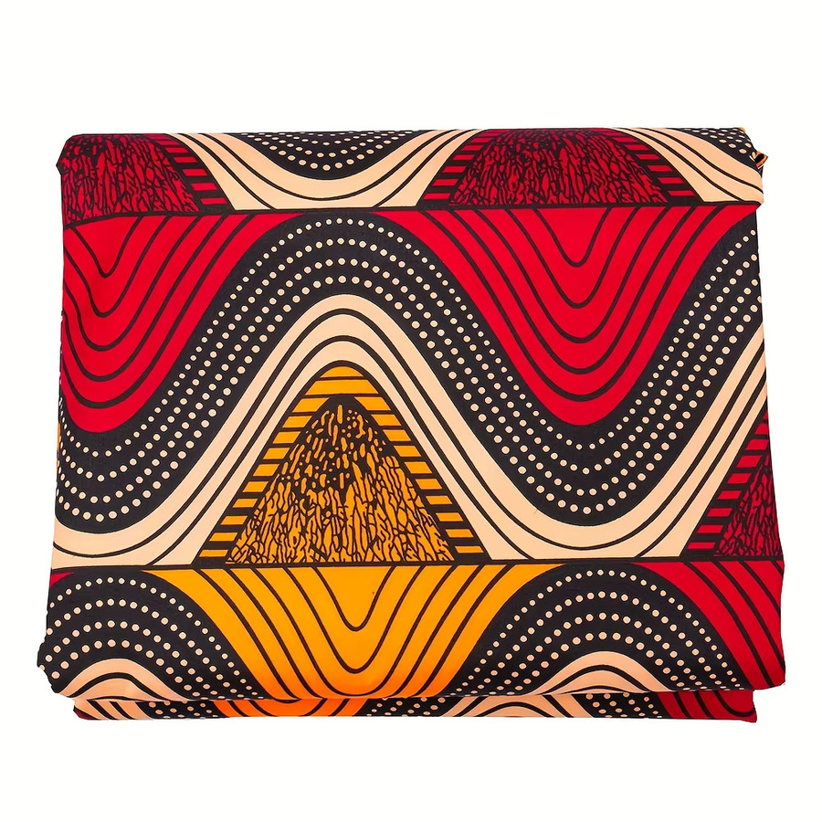 WENYUYA Ankara Afrikanischer Batikstoff aus Polyester mit rot-gelbem geometrischem Wellenmuster, 6 Yards - Bild 3