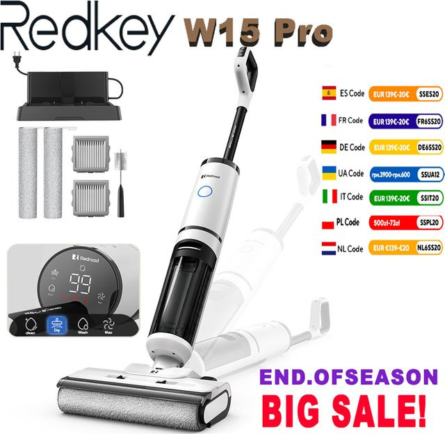 Redkey W15 Pro Kabelloser Saugwischer mit Selbstreinigung und Heißlufttrocknung, Weiß, Beutelloses System, 55 Minuten Laufzeit - Bild 1