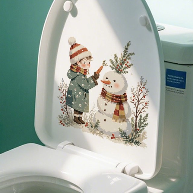 BRUP Weihnachts Schneemann WC Deckel Aufkleber aus PVC, abnehmbarer Badezimmer Dekor in Multicolour - Bild 1