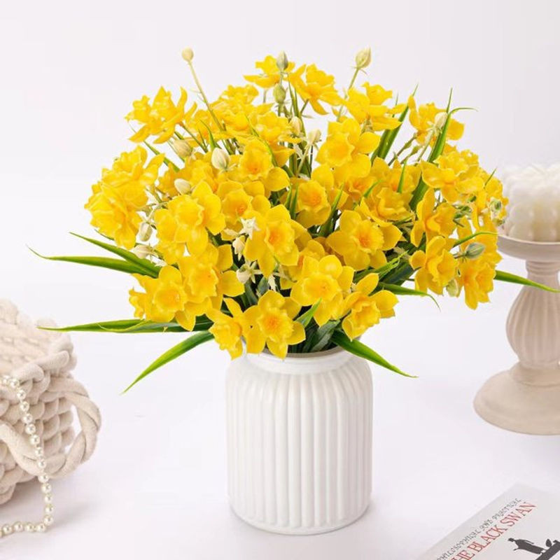ZQCY Künstliche Narzissen Blumen in Orange und Gelb als floraler Brautstrauß für Hochzeit und Dekoration - Bild 1