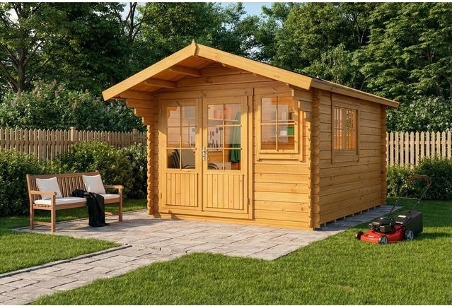 Alpholz Gartenhaus Gabriel aus imprägnierter Pinie in Braun mit Boden, B/T/H: 338 x 467 x 250 cm, 28 mm Wandstärke - Bild 1