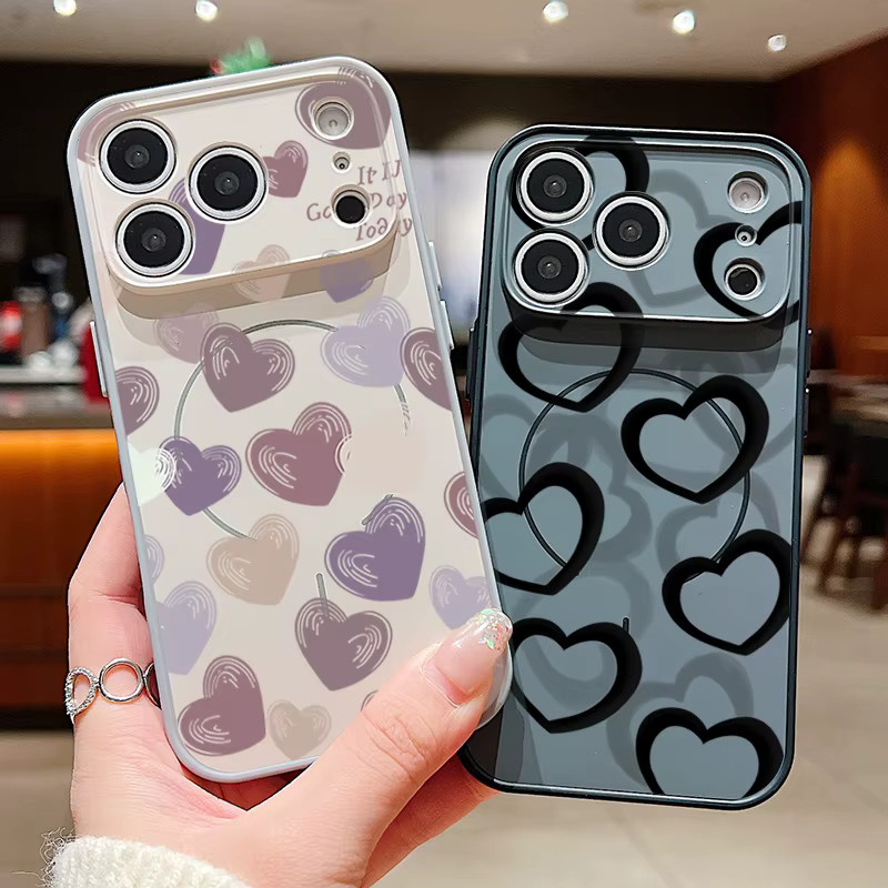 MOESOE Magnetische Handyhülle mit buntem Herzmuster für iPhone 17 16 15 14 13 Pro Max inklusive Linsenschutz und MagSafe Kompatibilität, Pink/Multicolour - Bild 3