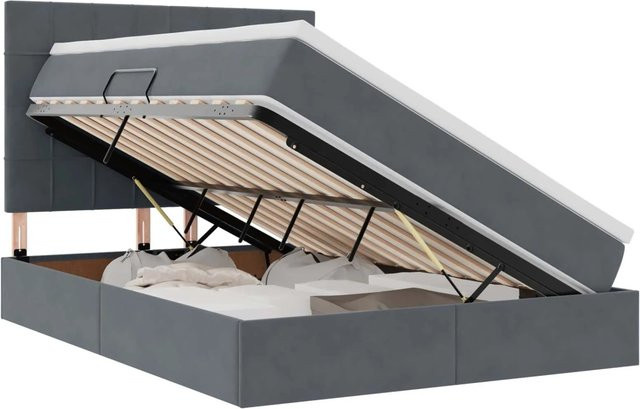 vidaXL Bett mit Stauraum und LED in Dunkelgrau aus Samt mit USB-Ladeport, B/T/H: 140 x 190 x 144 cm - Bild 1