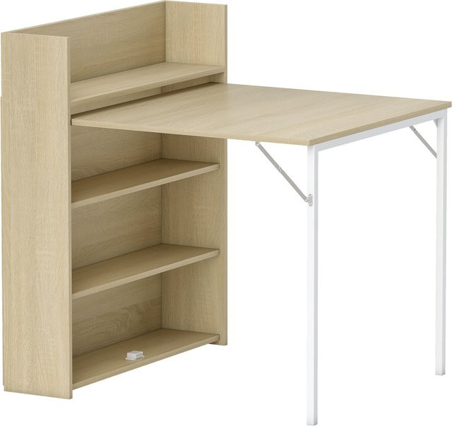 HOMCOM Klappbarer Esstisch mit 4-stufigem Regal in Eiche, moderner Küchentisch für 3 Personen, B/T/H: 78,5 x 91 x 93 cm - Bild 1