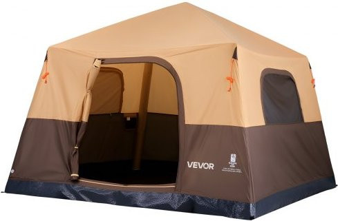 VEVOR Aufblasbares Familienzelt für 6 Personen mit wiederaufladbarer Pumpe und 4 Netzfenstern, Kabinenzelt für Camping und Wandern, Beige - Bild 1