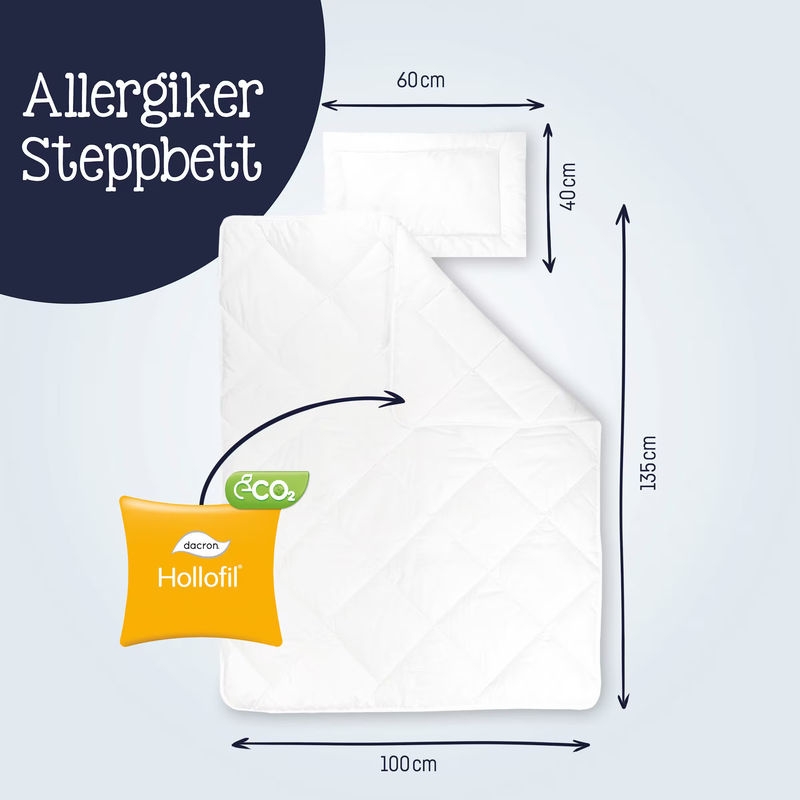 Julius Zöllner Steppbett-Set Hygiena für Kinder in Weiss, 2-teilig bestehend aus Decke und Kissen, Allergiker geeignet, 3.5 TOG, Kissen: 40 x 60 cm, Decke: 100 x 135 cm - Bild 3