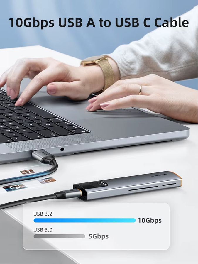 CABLETIME USB 3.2 auf USB-C Kabel in Schwarz mit 10Gbps Datenübertragung und 60W QC 3.0 Schnellladefunktion, geflochtenes PVC-Kabel für Smartphones und SSD-Gehäuse - Bild 7