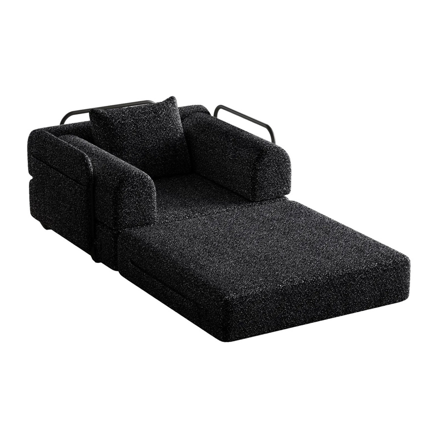 PXloue Schlafsofa 2 in 1 mit Bettfunktion aus Chenille und Metallrahmen in Schwarz - Bild 2