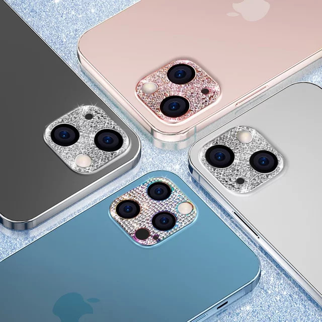 Glitzer-Diamant Kameraobjektiv-Schutzhülle und Displayschutzfolie für Apple iPhone Serie in Silber - Bild 1