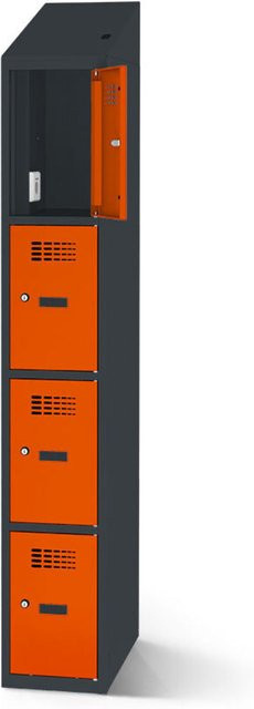 rotstahl Fächerschrank mit Ladefunktion in Orange und anthrazitgrauem Korpus, B: 40 cm, H: 200 cm - Bild 1