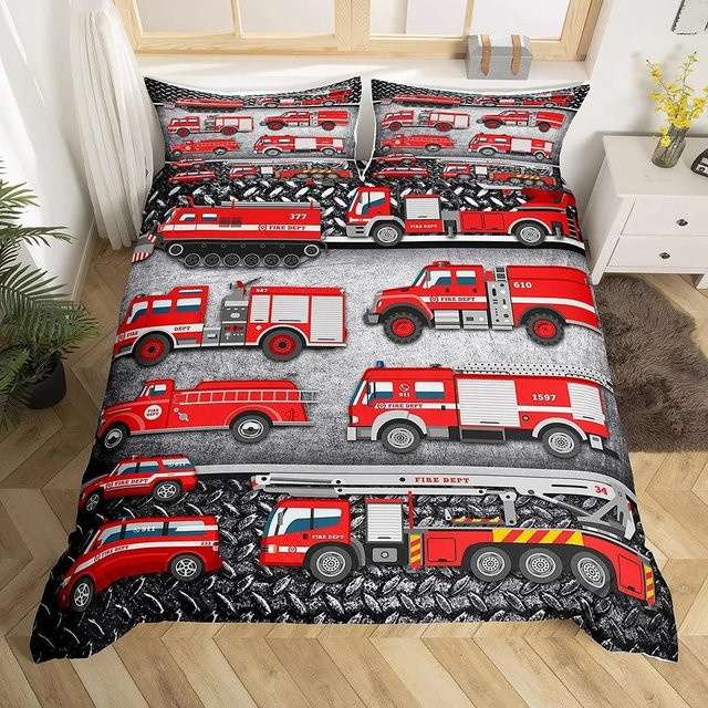Binchi Outdoor Product Bettwäscheset Feuerwehrauto Rot mit Bettbezug und Kissenbezug für Kinder und Erwachsene, B/H: 180 x 210 cm - Bild 1