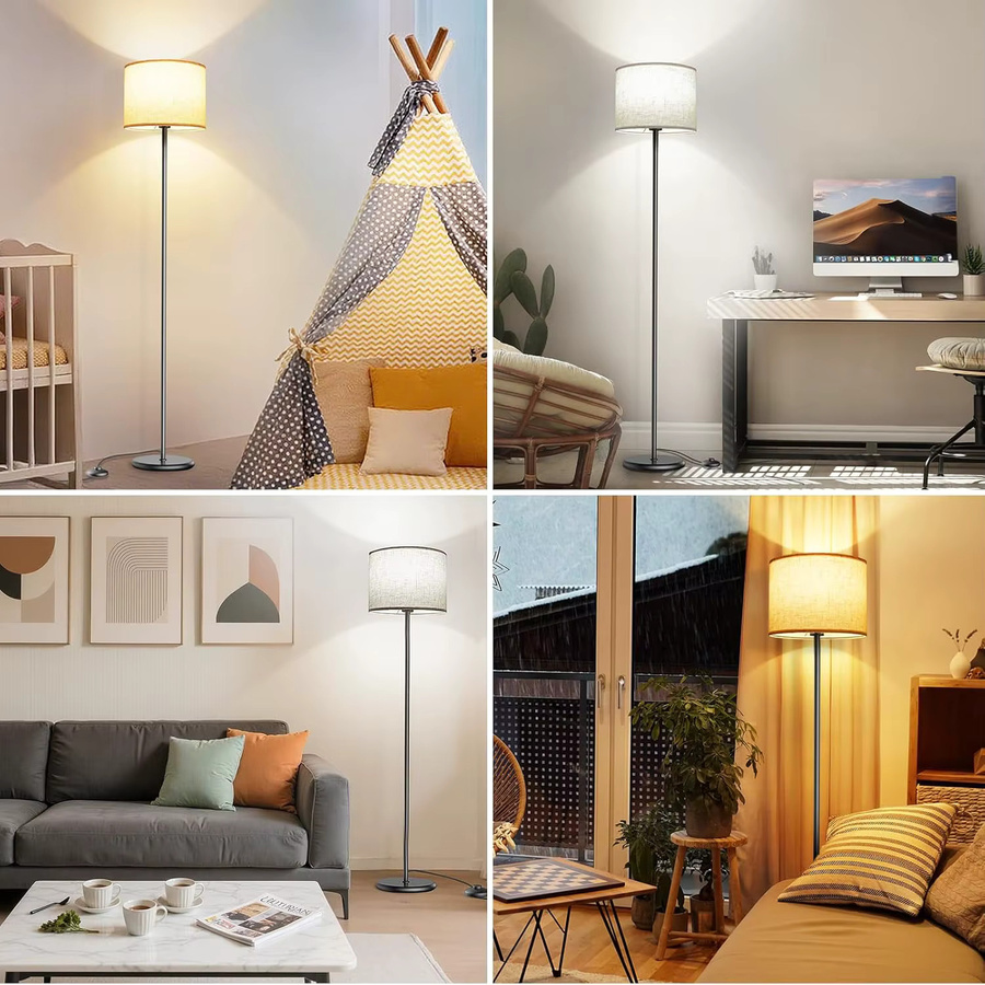 Moderne LED-Stehleuchte PIBAOGU mit weißem Lampenschirm und Fußschalter, Höhe: 155 cm, E27 - Bild 6