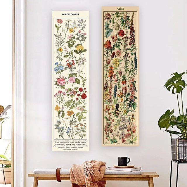 VIKAMA Vintage-Wandteppich mit floralem Blumenmuster in Multicolour, Wanddekoration für Wohnzimmer und Eingangsbereich, B/H: 150 x 40 cm - Bild 1