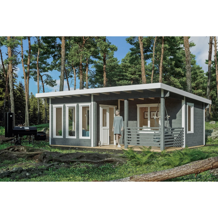 Skan Holz Gartenhaus Arnheim Log Cabin aus Nordischer Fichte mit Pultdach in Schiefergrau B/H/T: 720 x 539 x 444 cm - Bild 2