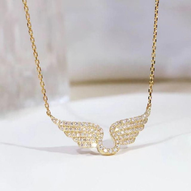 Quatoa Engelsflügel Anhänger Halskette, Gold, Zirkonia, Damen - Bild 1