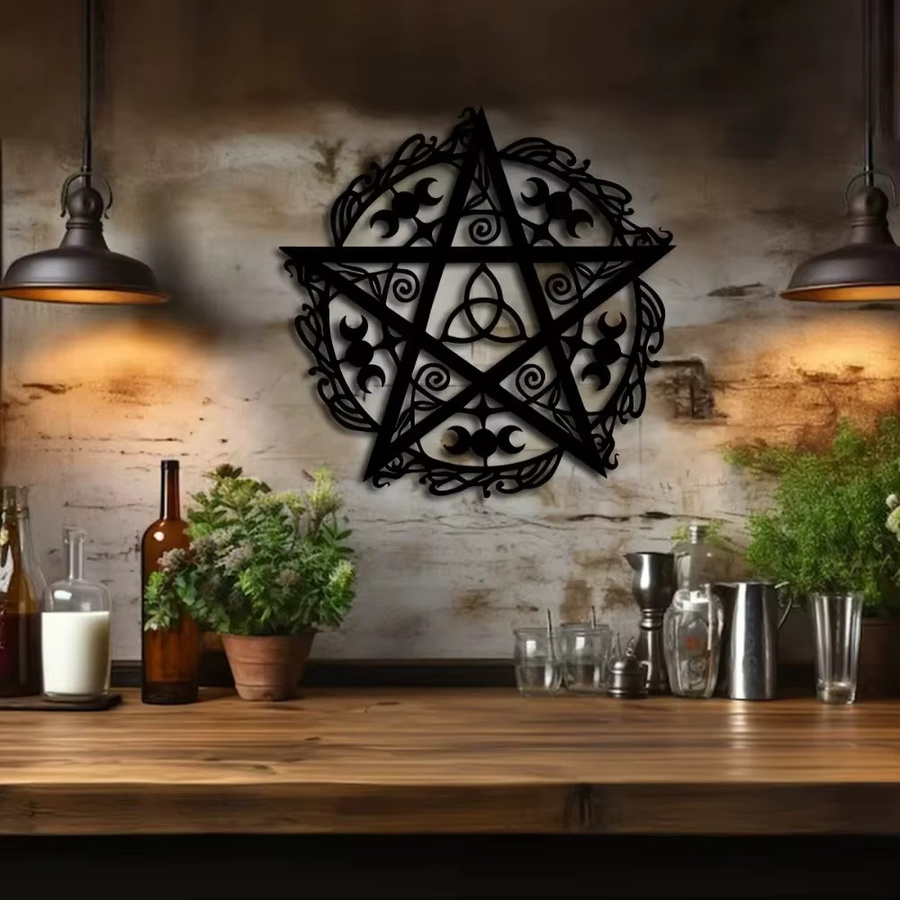 CIFBUY Pentagramm-Wandkunstdekoration aus Metall in Schwarz – Moderne geometrische Sternskulptur zur Heimdekoration - Bild 6