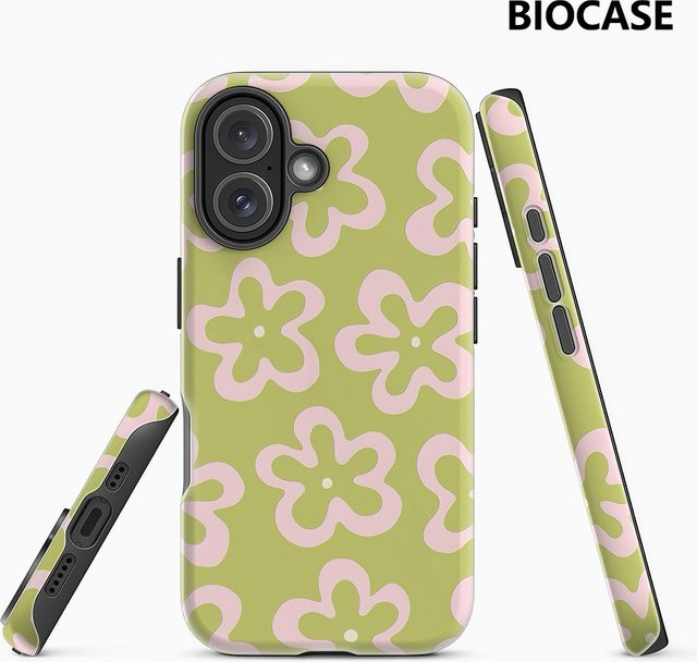 Potdemiel Handyhülle mit minimalistischem Blumenmuster in Rosa und Grün für iPhone 17 16 15 14 13 12 Pro Max Plus mit doppelschichtiger Rückseite - Bild 1