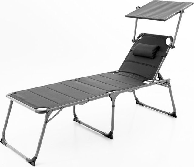 Solax-Sunshine Komfort-Sonnenliege aus Aluminium mit Sonnen canopy und gepolstertem Kissen, Schwarz, B/T/H: 203 x 67,5 x 48 cm - Bild 1
