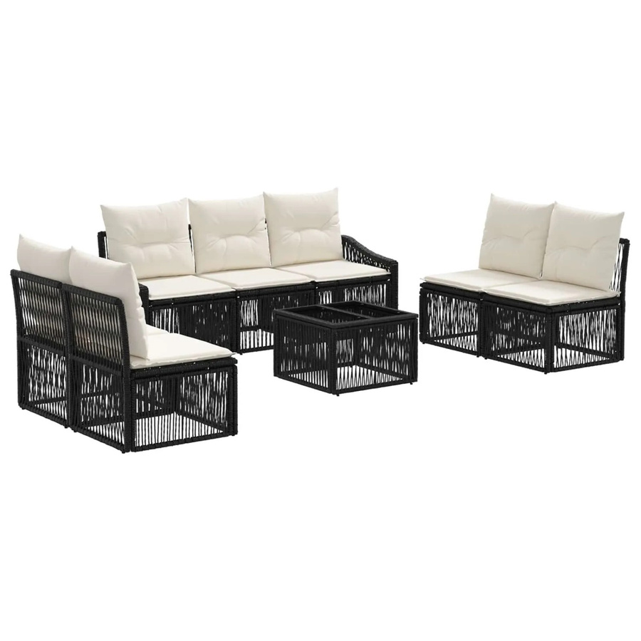 vidaXL Gartenmöbel-Set aus Polyrattan in Schwarz mit 8 Teilen, bestehend aus L-förmigen Sofas, Ottomanen und einem Couchtisch inklusive Polsterkissen für Garten und Terrasse - Bild 2