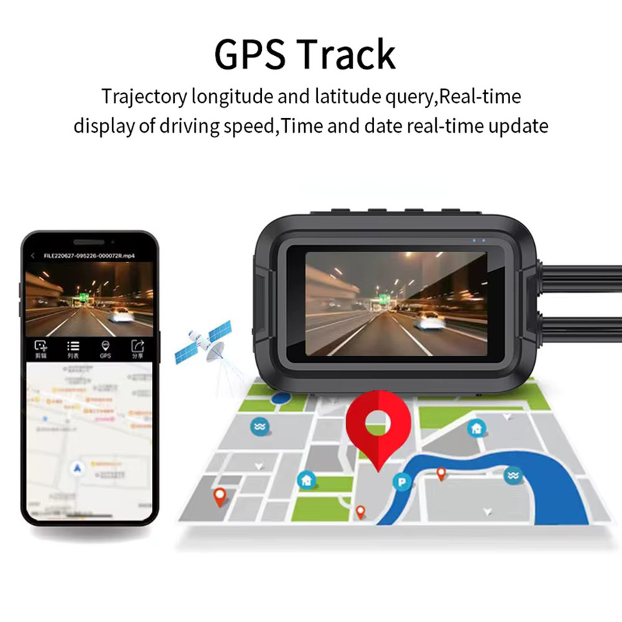 Dual 1080p Motorrad Dash Cam mit WiFi und GPS, wasserdichte Action Camera für vorne und hinten, Schwarz - Bild 5