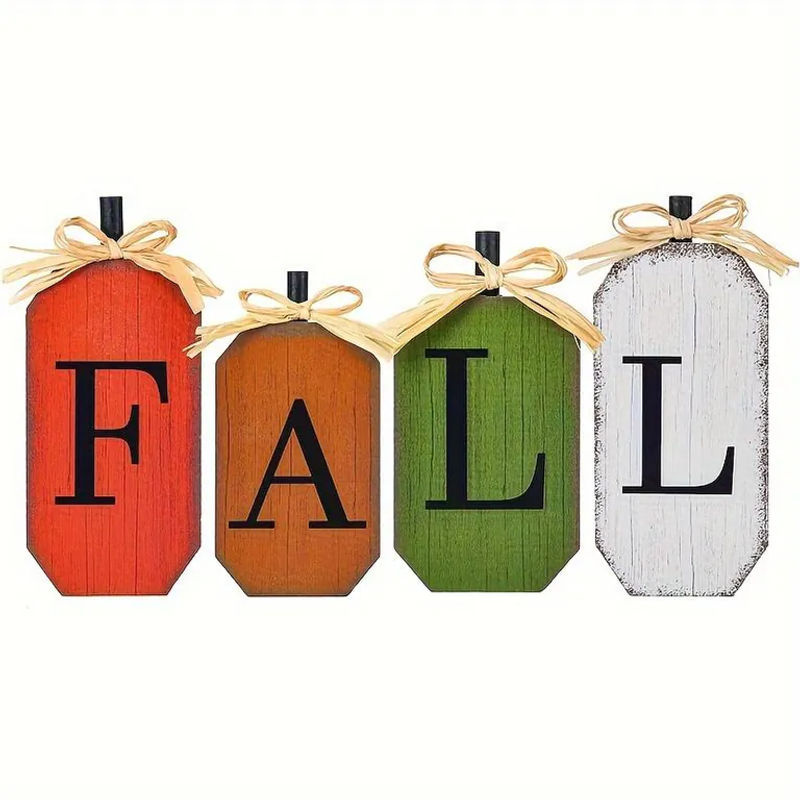 4er-Set Herbstdekoration aus Holz im Vintage Bauernhaus-Stil, mehrfarbige Tischschilder für Thanksgiving und Erntezeit - Bild 4