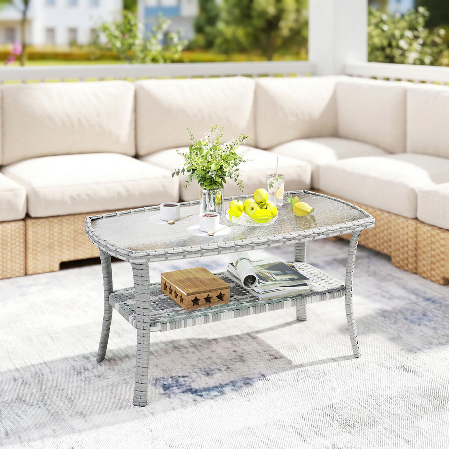 Outsunny Gartentisch aus Polyrattan mit Glasplatte und Stahlgestell, rechteckiger Beistelltisch für Terrasse und Garten, Dunkelgrau, B/T/H: 90 x 50 x 45 cm - Bild 2
