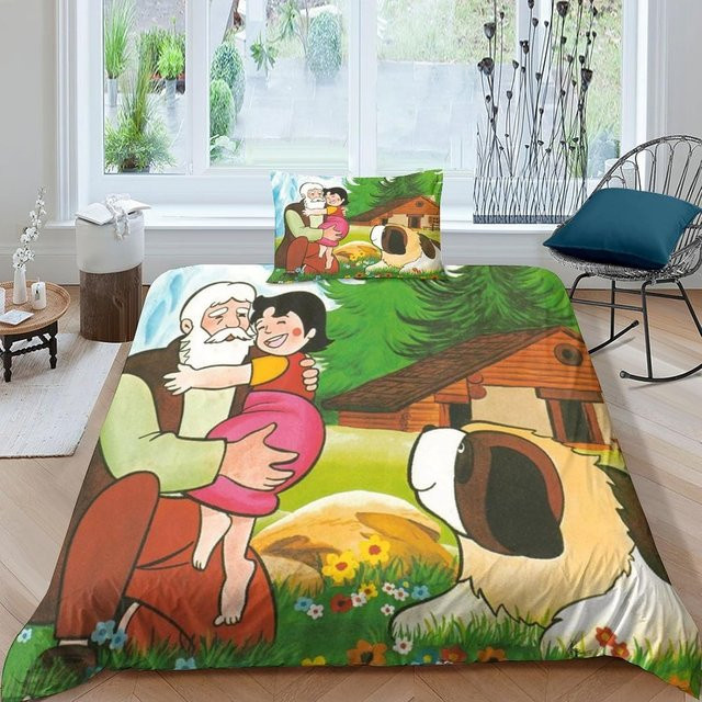 2-teiliges Bettwäsche-Set Mädchen Heidi mit 3D-Druck aus weicher Mikrofaser, Deckenbezug und Kissenbezug, Multicolour, B/T/H: 90 x 200 cm - Bild 1