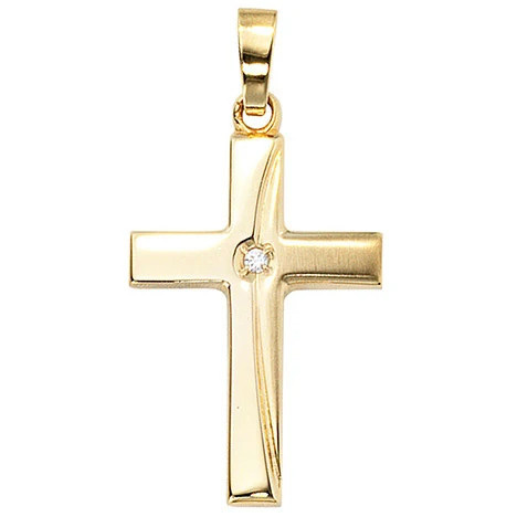 Colfem Anhänger Kreuz, 333 Gelbgold, mattiert, 1 Zirkonia, Unisex - Bild 1