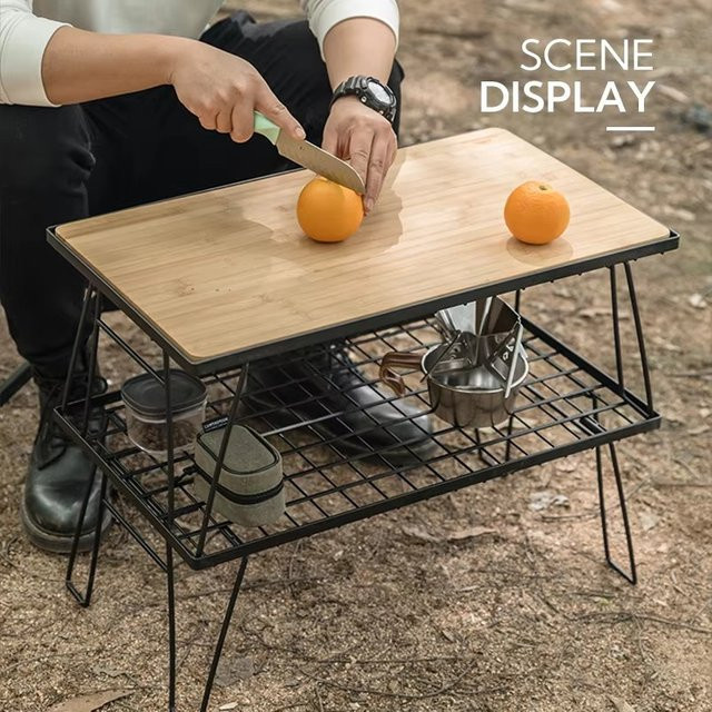 CAMPINGMOON T-230-2TP IGT Doppelgrill mit Drahtgeflecht Netzregal als tragbarer Klappbarer Picknicktisch für Camping und Outdoor - Bild 1