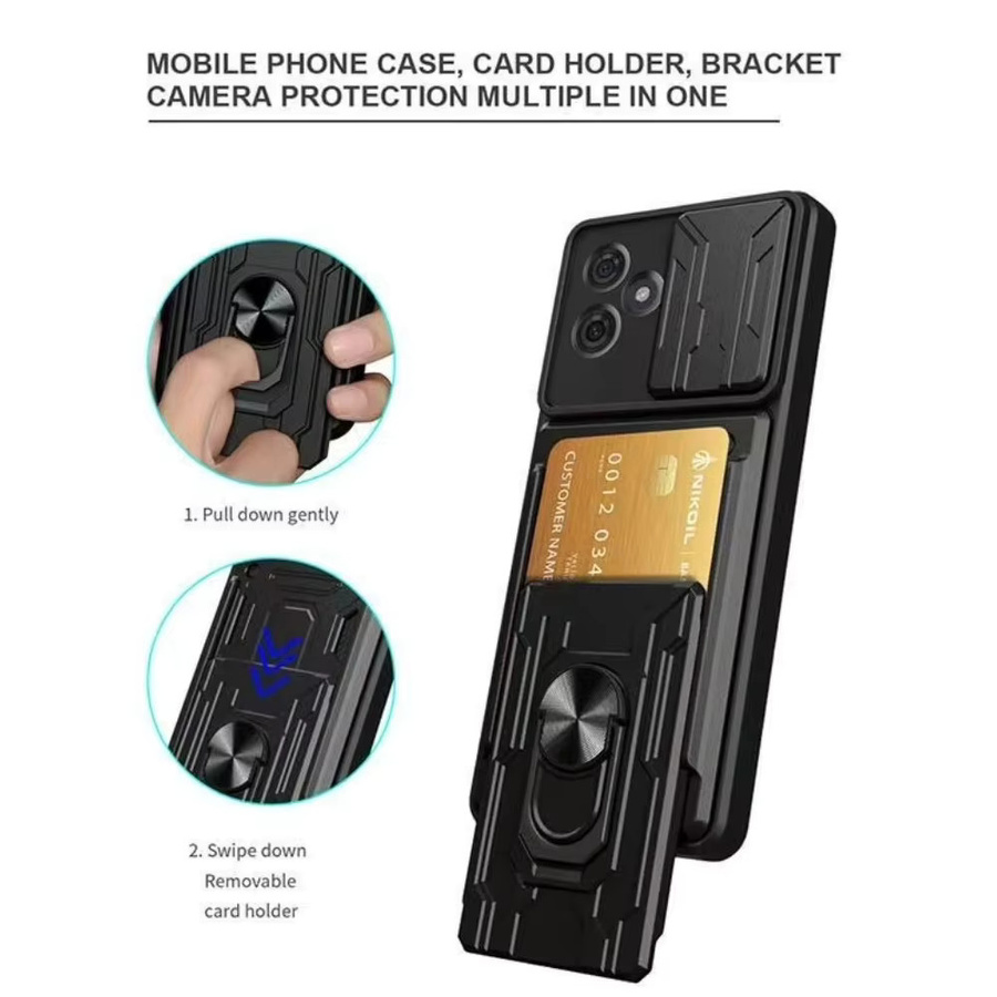 Stoßfeste Rüstung Slide Schutzhülle mit Kartenfach für Motorola Moto Edge 60 Fusion 50 Pro Neo E22 G04 G04s G24 G54 G84 G85 in Schwarz und Blau - Bild 5
