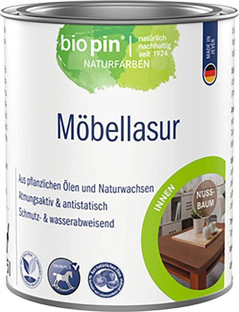 biopin Möbellasur Nussbaum Wasserbasiert Satinmatt 0,375 l - Bild 1