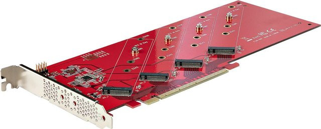 StarTech.com Quad M.2 PCIe Adapter Card für vier NVMe oder AHCI M.2 SSDs, PCIe 4.0 Schnittstelle, unterstützt M.2 M-Key SSDs der Formate 2242/2260/2280/22110mm, Bifurcation erforderlich - Bild 1