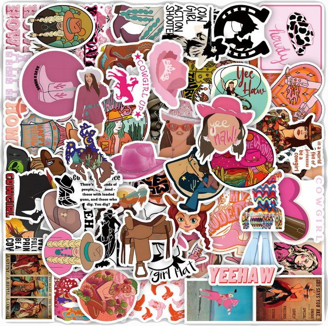 Charile Cartoon Pink West Cowgirl Aufkleber, 10/30/50 Stück, pink, multicolour - Bild 1