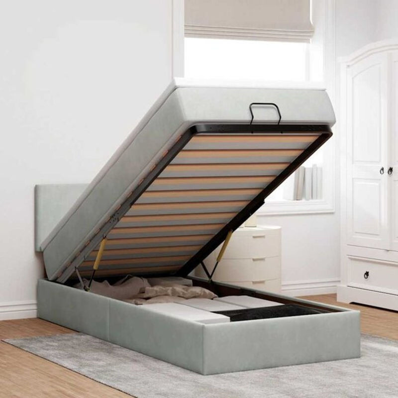 vidaxl Ottoman Polsterbett mit Matratze und LED in Hellgrau, B/T/H: 190 x 90 x 88 cm - Bild 1
