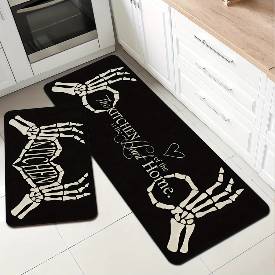 VIKAMA Teppich mit Totenkopf-Aufdruck in Schwarz, weich, rutschfest und wasserabsorbierend für Küche und Waschküche - Bild 2