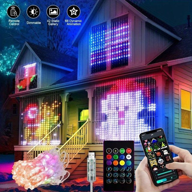 TLEDMP Programmierbare RGB LED-Lichterkette mit App-Steuerung, wasserdicht mit Textanzeige und Scrollmustern, Multicolour - Bild 1