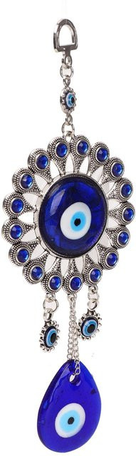 GoolRC Blaues Auge Hängeornament aus Glas und Metall in Blau und Silber, rundes orientalisches Amulett als Wanddekoration oder Anhänger - Bild 1