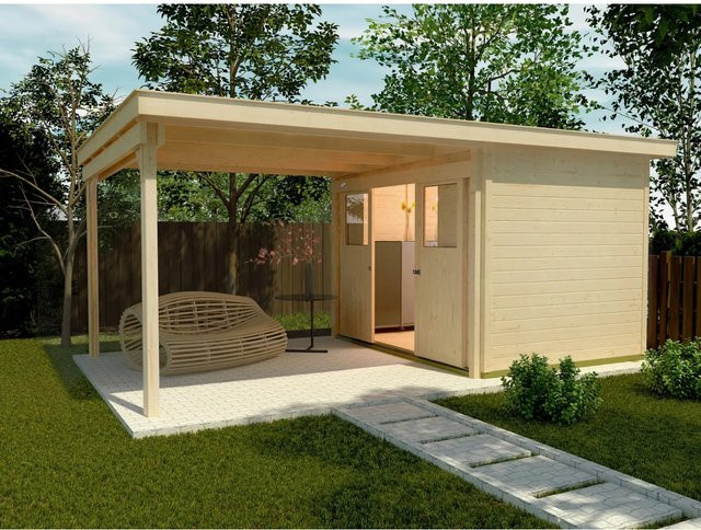 Weka Gartenhaus Gr. 1 aus Holz in Beige mit Flachdach B/H/T: 529 x 223 x 295 cm - Bild 1