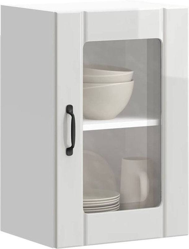 Küchen-Hängeschrank Lucca mit Glastür in Hochglanz-Weiß von vidaxl, B/H/T: 60 x 40 x 31 cm - Bild 1