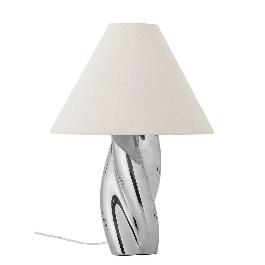 Bloomingville Tischlampe Silva aus Keramik in Silber mit Leinen-Schirm - Bild 1