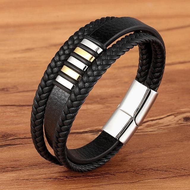 Yiran pet products Armband, Edelstahl, Leder, Schwarz, Herren, 23cm - Bild 1