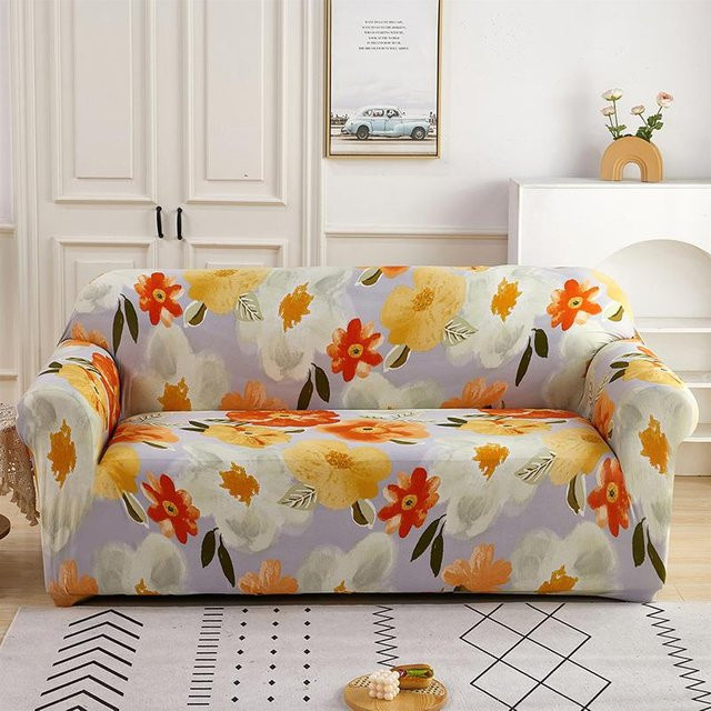 Elastischer Stretch-Sofabezug mit Blumendruck in Multicolour für 1-Sitzer, Breite: 90-140 cm - Bild 1