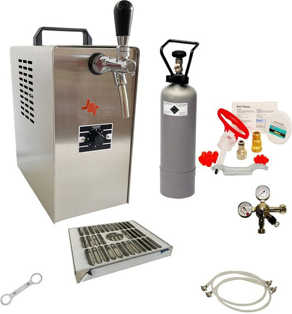 Zapfanlage JET 30 Bierkoffer von ich-zapfe in Silber aus Edelstahl mit 1-leitigem Durchlaufkühler, Trockenkühler bis zu 35 Liter/h und Reinigungsset für Zapfanlage und Keg - Bild 1