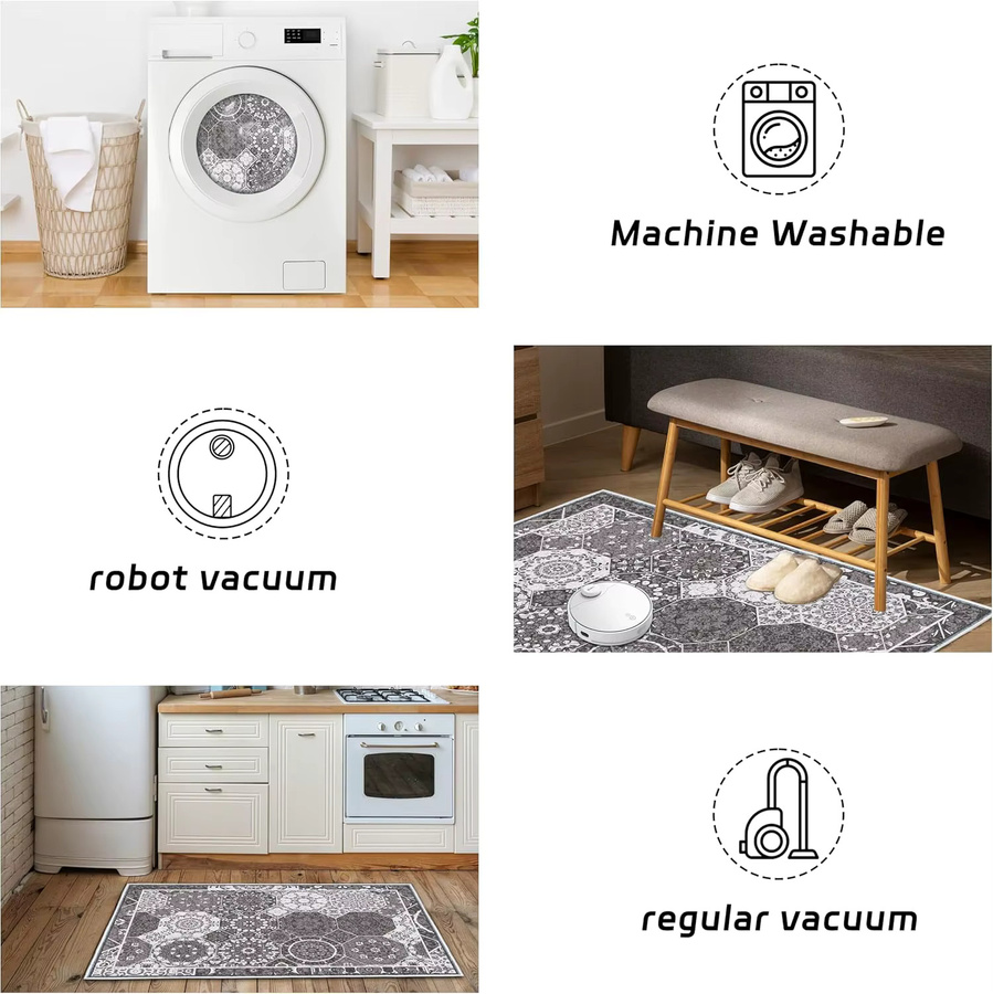VIKAMA Marokko gewaschener Kaschmirimitat-Teppich rutschfest und weich für Schlafzimmer, Küche oder Badezimmer - Bild 4