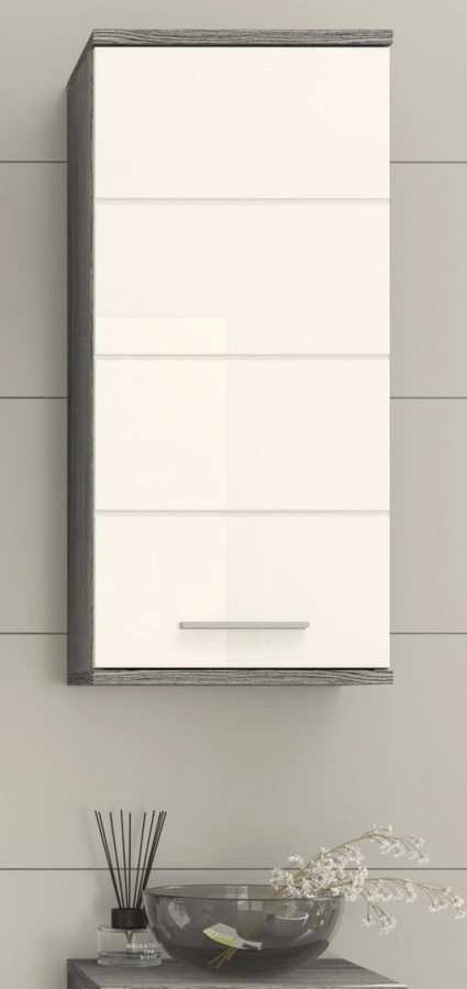 Badezimmer Hängeschrank Bailey von Inn.Furn in Weiß Hochglanz und Rauchsilber Grau mit 3 Fächern - Bild 2