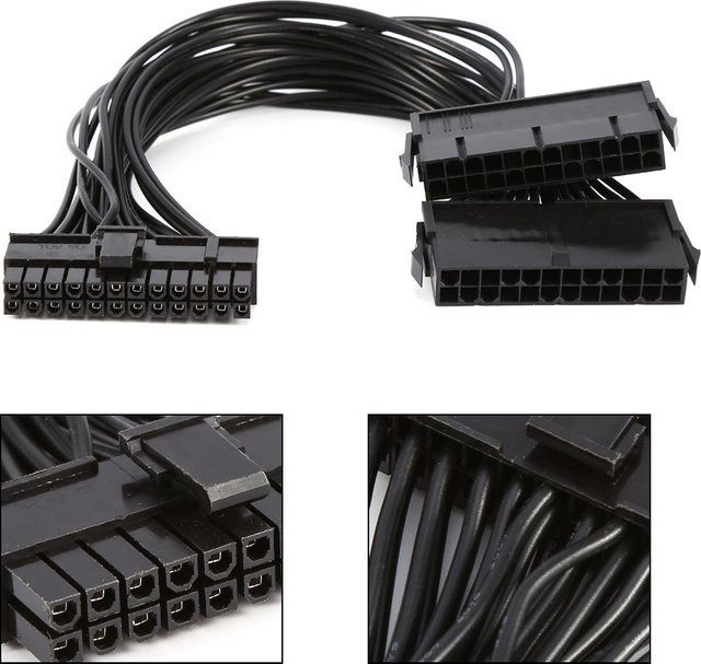 Aramox Dual-Netzteil-Adapter mit synchronem Startkabel, 24-polig, Schwarz, Länge: 30 cm - Bild 1