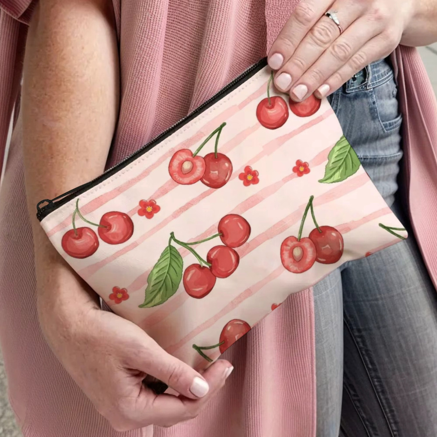 Sweet Cherry Kosmetiktasche Damen, rosa gestreift, Kirschdruck - Bild 2