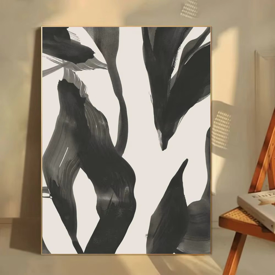 Potdemiel Abstrakte Leinwandkunst Schwarz-Weiß Minimalistischer Gemälde-Druck mit T-Textur zur Wanddekoration - Bild 5